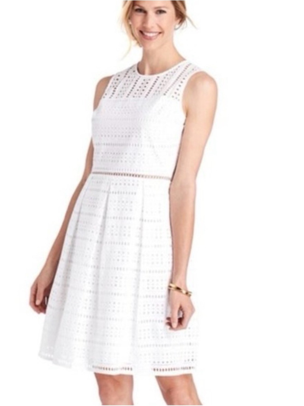 Vineyard Vines White Eyelet Fit And Flare Sleeveless Dress